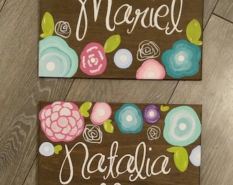 Wooden Rustic Name sign girls room flowers nursery wall decor