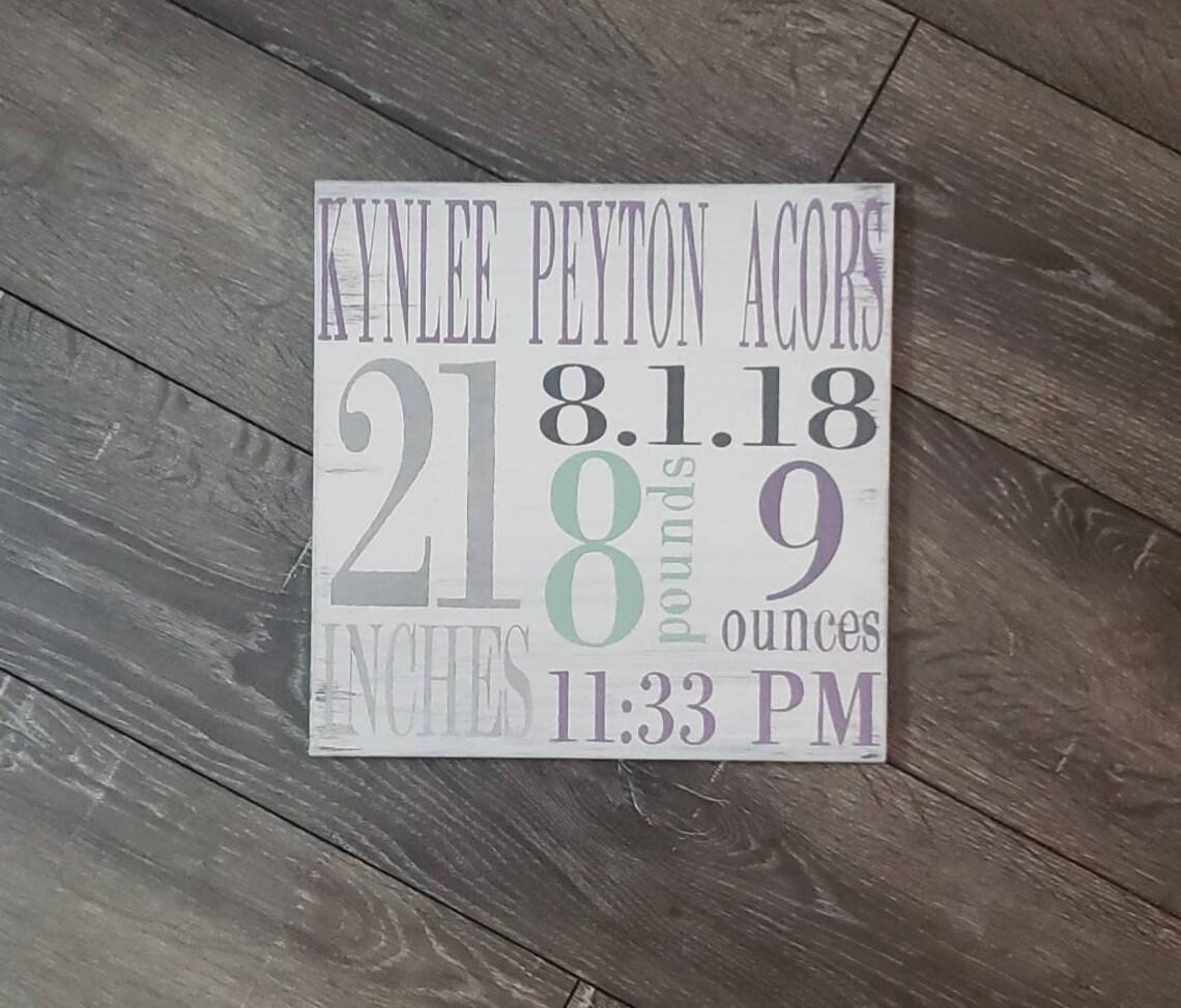 Birth Announcement Wood Sign Wall Art Decor Baby Stats Weight Height ...