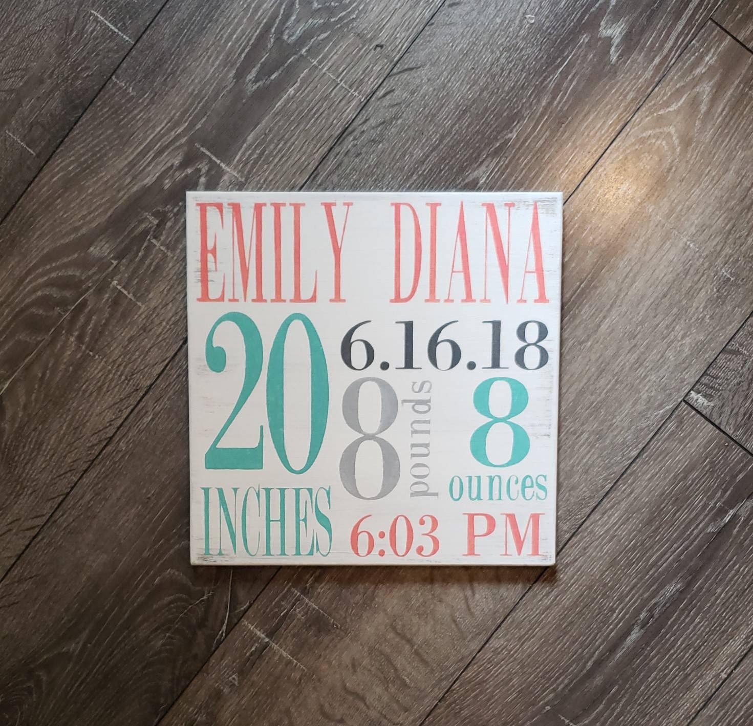 Birth Announcement Wood Sign Wall Art Decor Baby Stats Weight Height ...