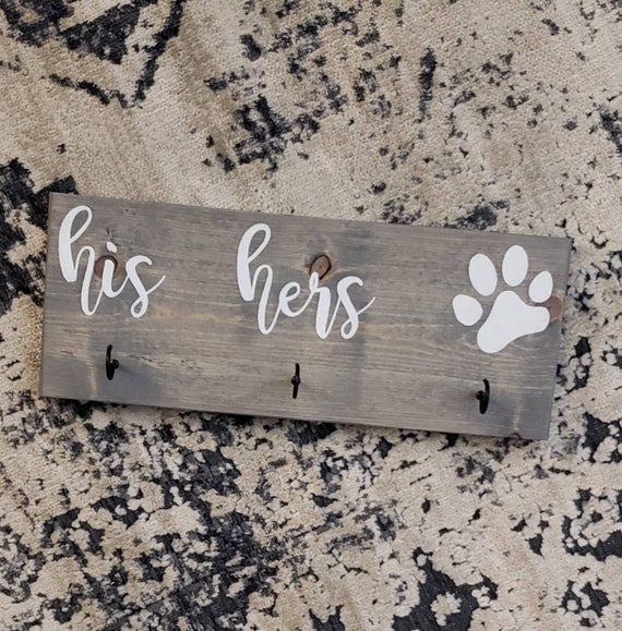 His Hers Paw Key and Leash Sign / wooden rustic plague / | Etsy