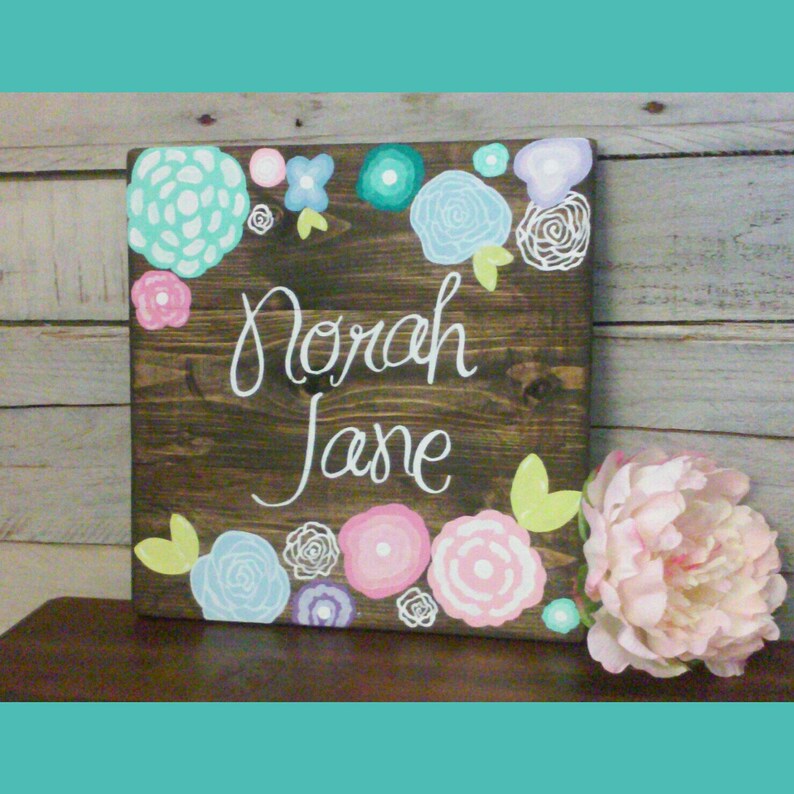 Name Sign Girl Rustic Rectangular Wooden Rustic Name Sign Girls Room Flowers Nursery Wall Decor - Etsy