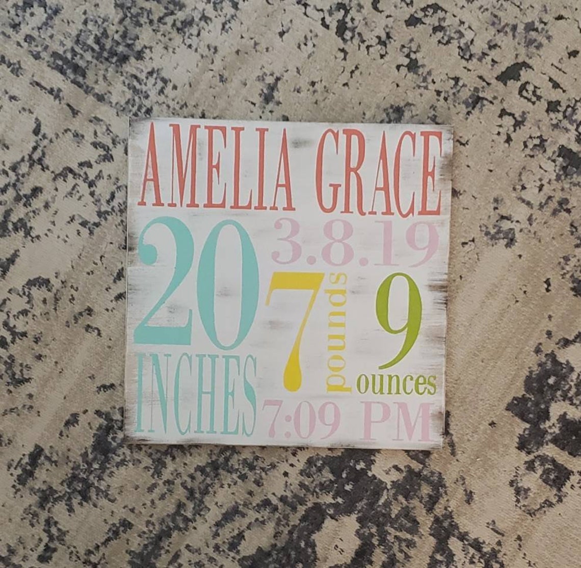 Birth Announcement Wood Sign wall art decor Baby Stats Weight Etsy