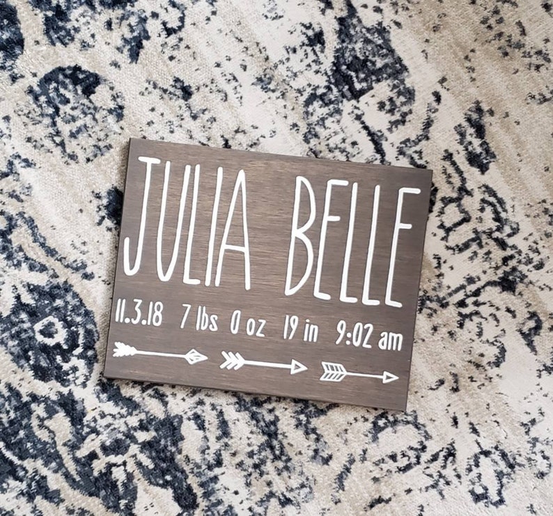 Birth Announcement Wood Sign wall art decor Baby Stats Weight Etsy