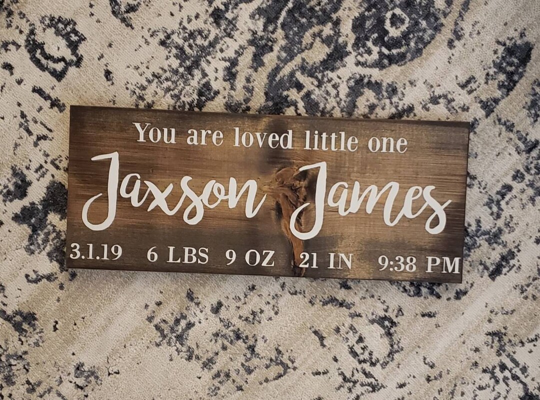 Birth Announcement Wood Sign 18"x8" Wall Art Decor Baby Stats Weight ...