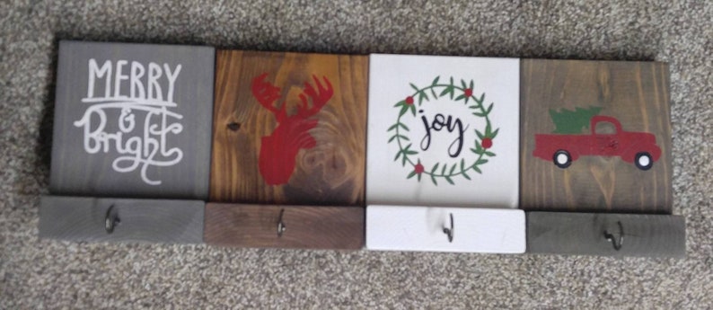 Christmas Rustic Wood Mantle Stocking Holders 8 x 6 Decor ORIGINAL/ CUSTOM/Xmas/Holiday image 9