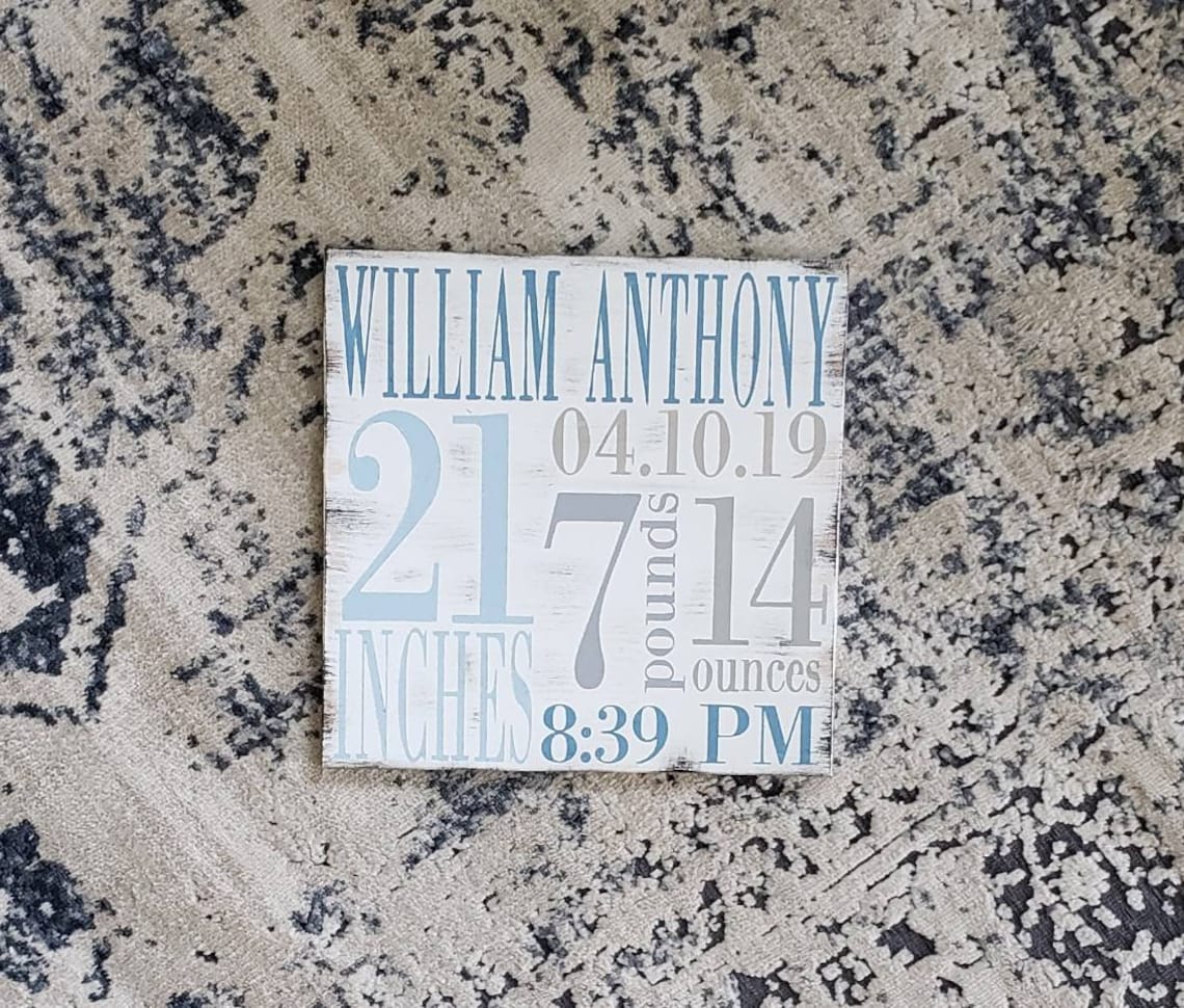 Birth Announcement Wood Sign wall art decor Baby Stats Weight Etsy