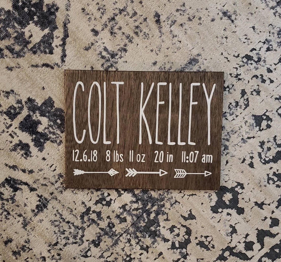 Birth Announcement Wood Sign wall art decor Baby Stats Weight Etsy