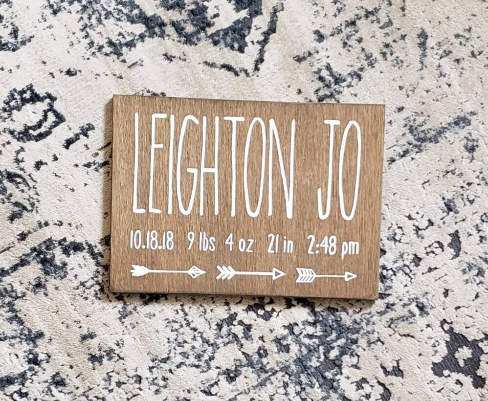 Birth Announcement Wood Sign Wall Art Decor Baby Stats Weight Height ...