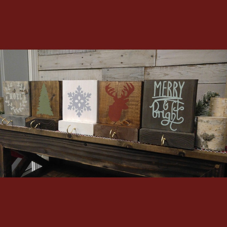 Christmas Rustic Wood Mantle Stocking Holders 8 x 6 Decor ORIGINAL/ CUSTOM/Xmas/Holiday image 1