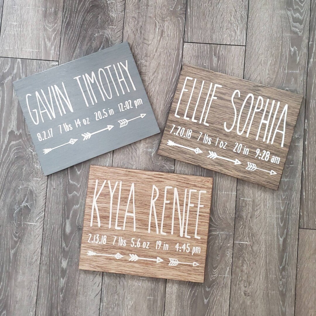 Birth Announcement Wood Sign Wall Art Decor Baby Stats Weight Height ...