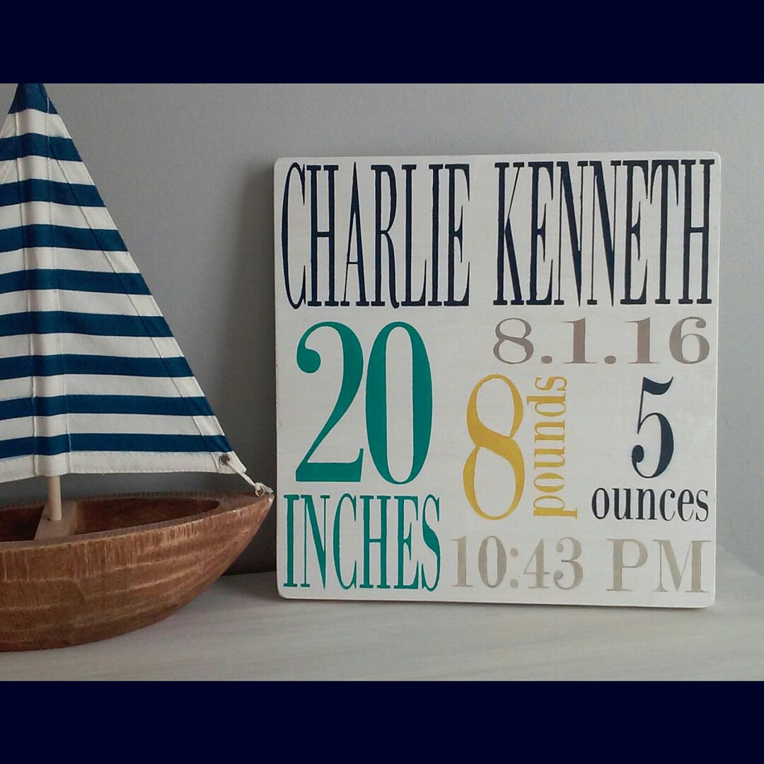 Birth Announcement Wood Sign Wall Art Decor Baby Stats Weight Height ...