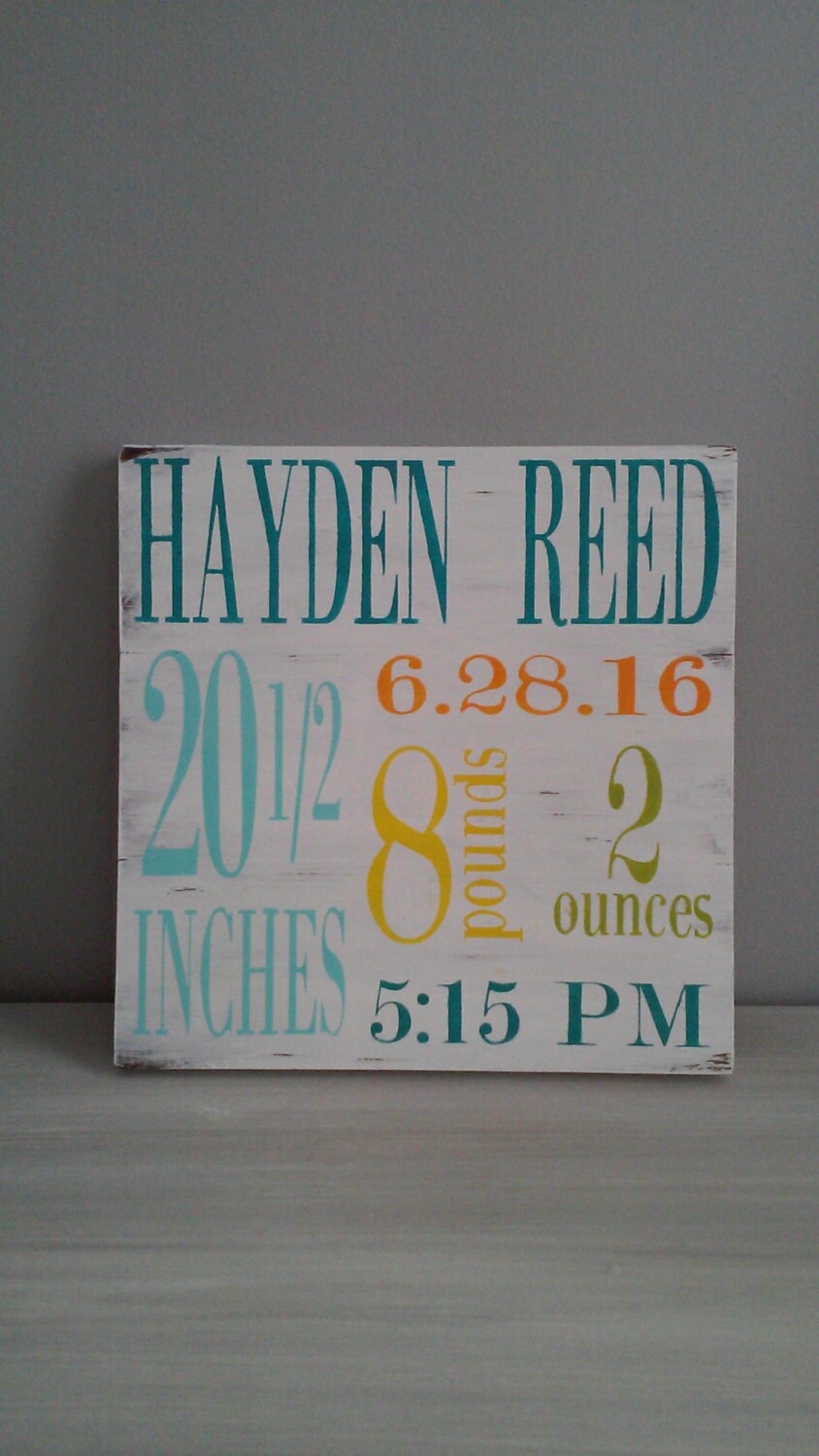 Birth Announcement Wood Sign wall art decor Baby Stats Weight Etsy