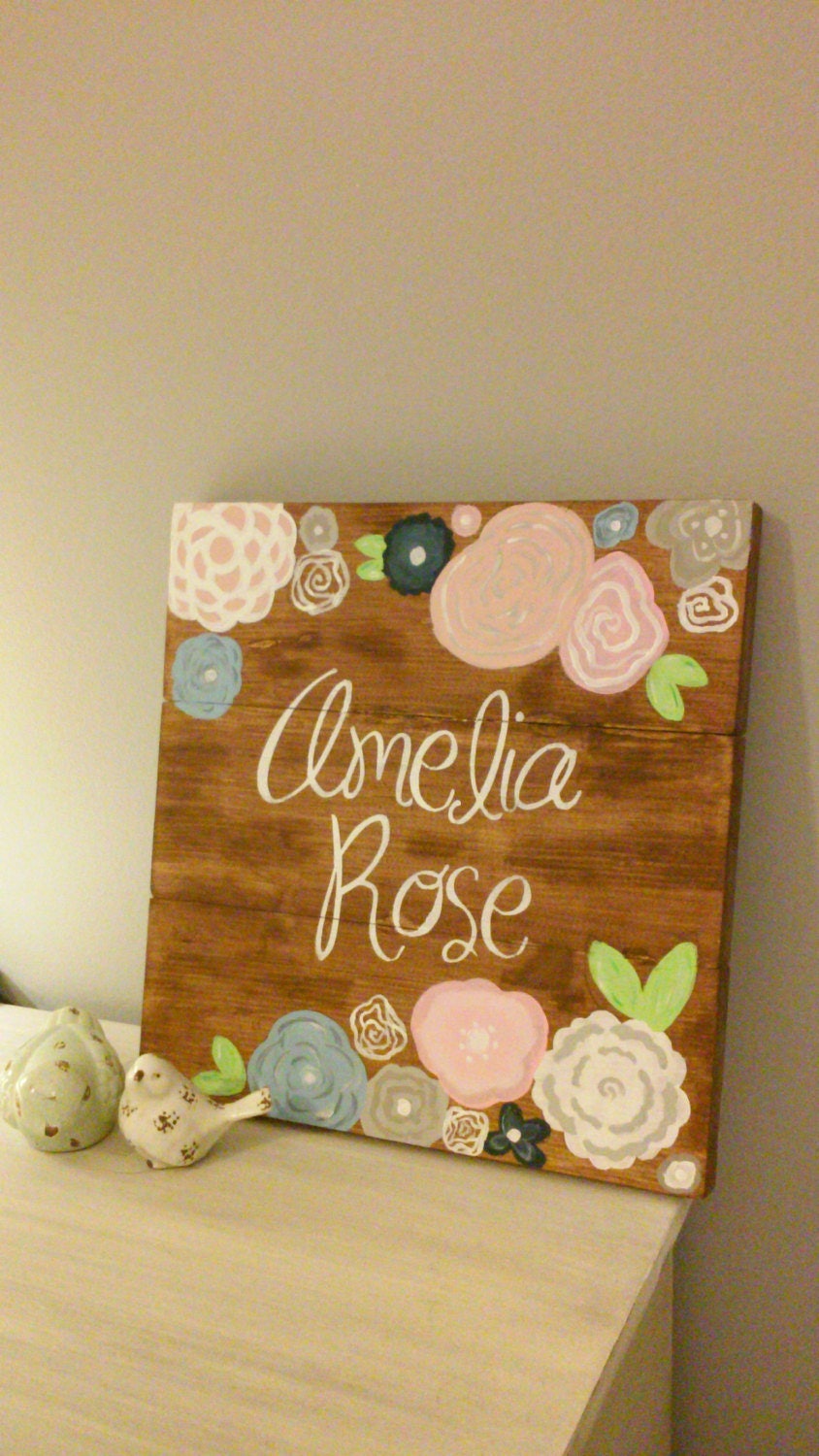 Name Sign Girl Rustic Rectangular Wooden Rustic Name Sign Girls Room Flowers Nursery Wall Decor - Etsy