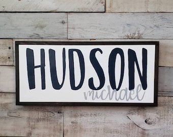 Wooden Rustic Baby Name sign /Nursery Wall Decor/ 9"x18"