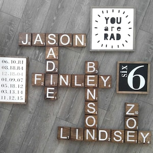 Scrabble Tile Wall Art / Scrabble Tiles / CUSTOM colors/ 3.5"x3.5" /Collage Decor/ Wall Decor/ Wooden/ Wood Squares/ Crossword