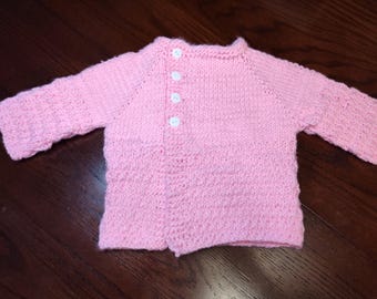 Handmade Knit Baby Cardigan Sweater Pink Newborn to 6 months