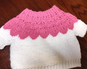 Baby Girl Knit Pullover Sweater Petal Pink White 3 to 6 Months Short Sleeve