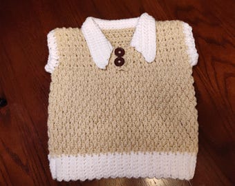 Custom Handmade Crochet Vest for Toddler Boy, Beige White