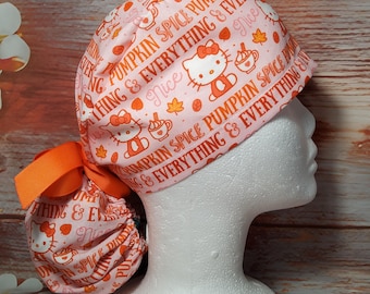 Character Ponytail Caps, Halloween, kitty Kats, women&#39;s Ponytail Scrub Caps