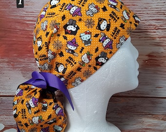 Character Ponytail Caps, Halloween, kitty Kats, women&#39;s Ponytail Scrub Caps