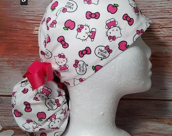 Character Ponytail Caps, kitty Kats, women&#39;s Ponytail Scrub Caps