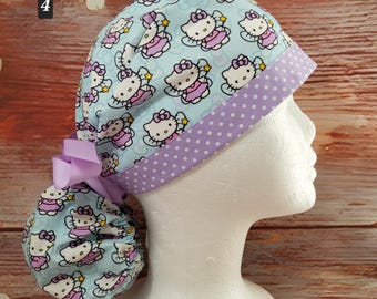 Character Ponytail Caps, kitty Kats, women&#39;s Ponytail Scrub Caps