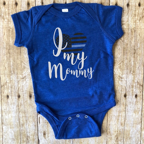 Love My Mommy Bodysuit, Baby Police Shirt, Sparkly Baby Police Shirt, Police Mommy Shirt, Police Birth Announcement Shirt