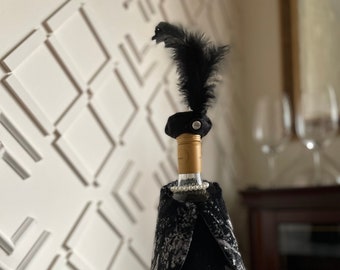 Black and Grey Faux Fur Wine Bottle Cover