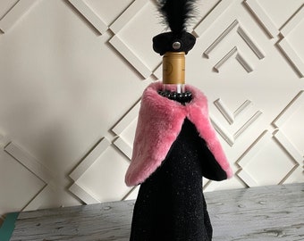 Pink and Black Wine Bottle Cover