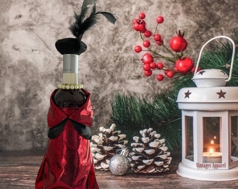Christmas Wine Bottle Cover, Holiday Wine Accessory