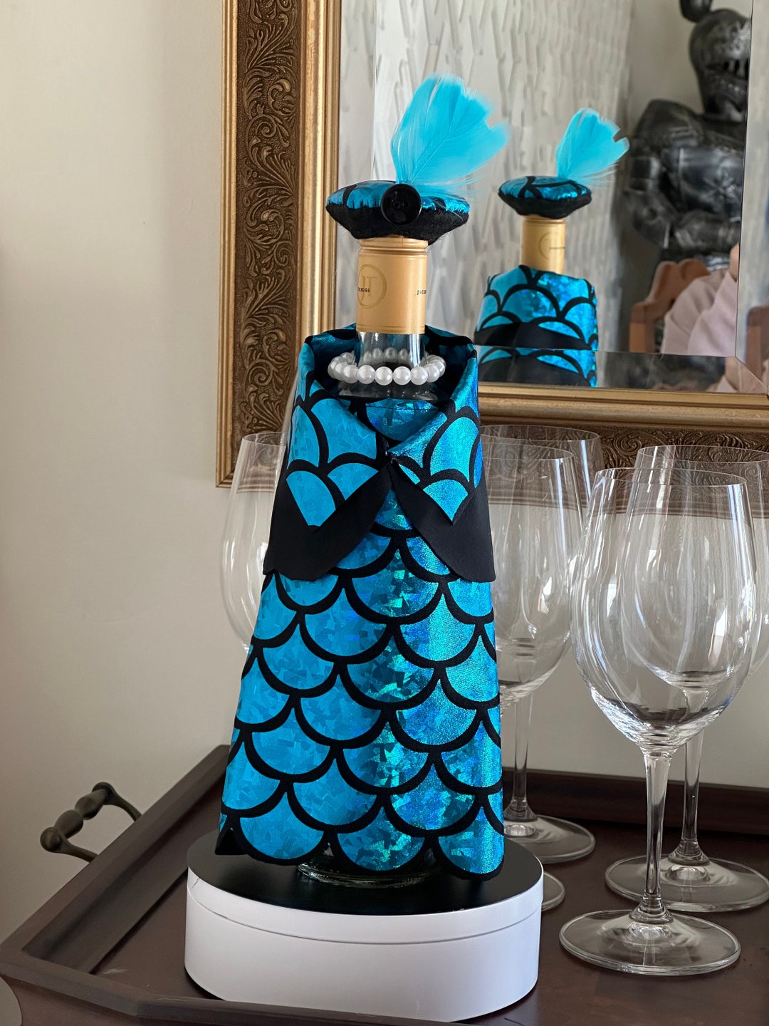 Mermaid Wine Bottle Cover Blue and Black Wine Bottle Etsy