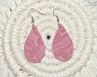 Pink Leather Teardrop Earrings