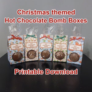 Cajas de bombas de chocolate caliente, 5 diseños navideños incluidos, Descarga imprimible, Bricolaje, embalaje