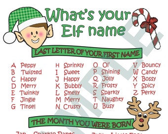 What's your Elf name, 8" x 10" . printable download, Christmas party, game
