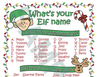 What's your Elf name, 8" x 10" . printable download, Christmas party, game