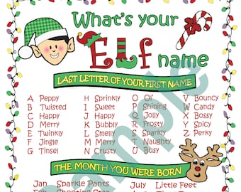 What's your Elf name, 8" x 10" . printable download, Christmas party, game