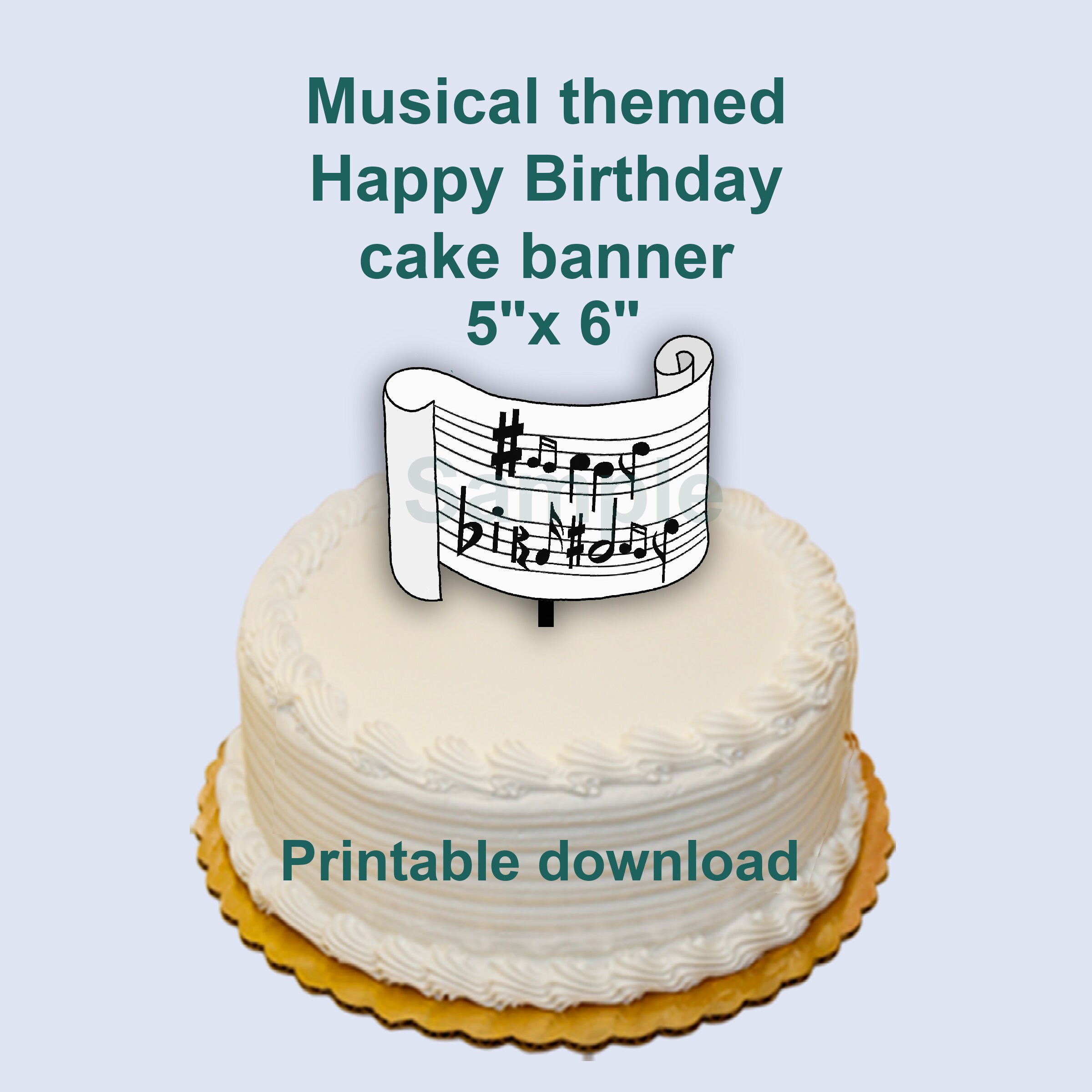 Musical Note Cake Topper 6in X 5in Printable Download Etsy