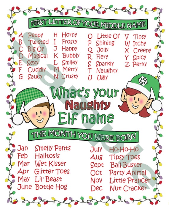 What's Your Naughty Elf Name 8 X 10 . | Etsy Canada