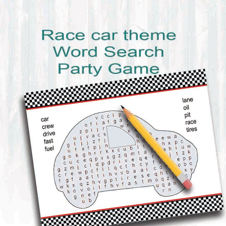 word search race car theme party game printable download