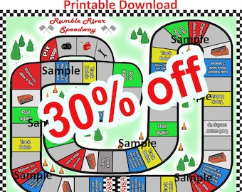 Race Car Printable Board Game, Checkered flag, Party supplies, Printable download