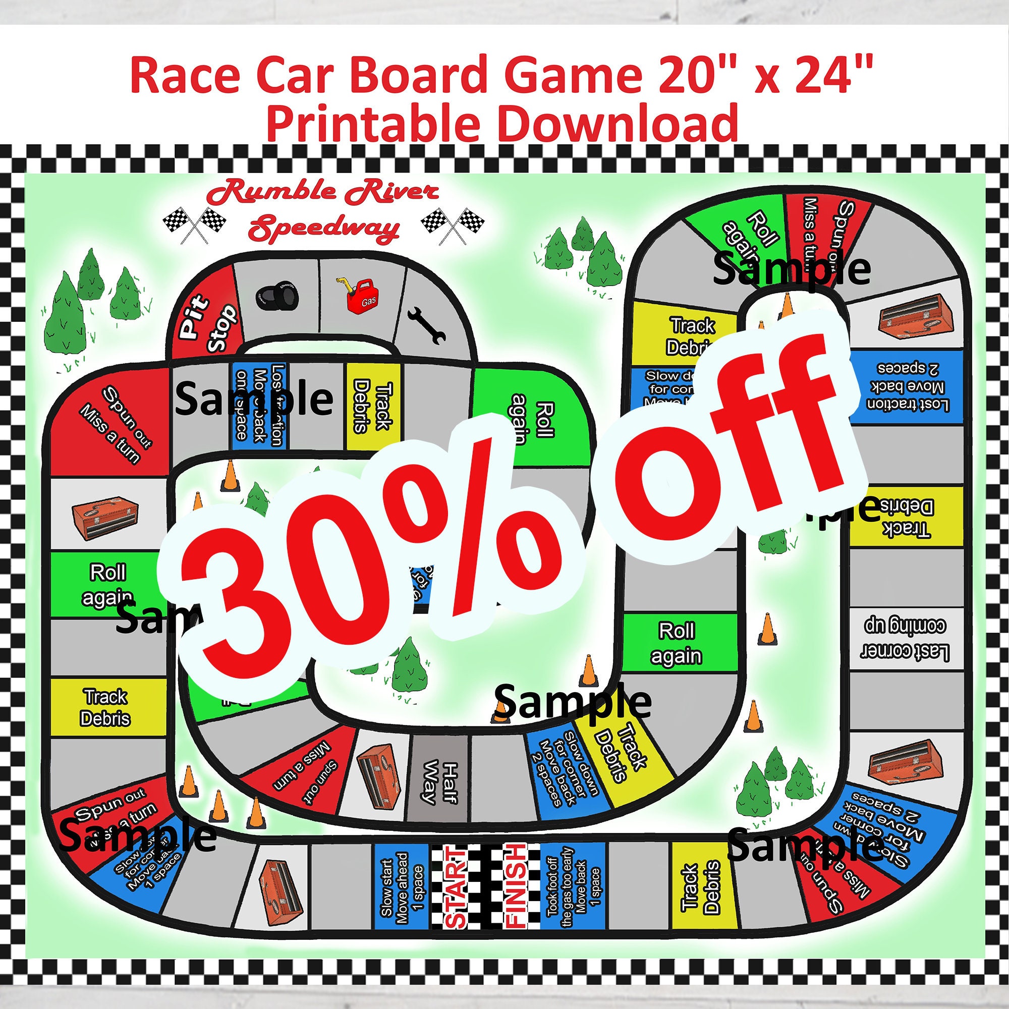 Race Car Printable Board Game Checkered Flag Party Supplies | Etsy