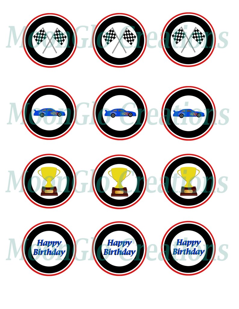 Race car theme cupcake toppers . Birthday party Printable Etsy