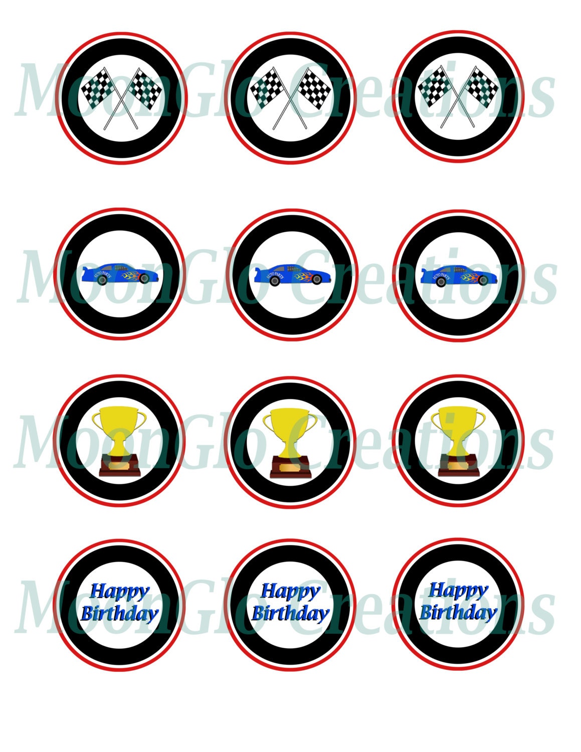 Race car theme cupcake toppers . Birthday party Printable Etsy