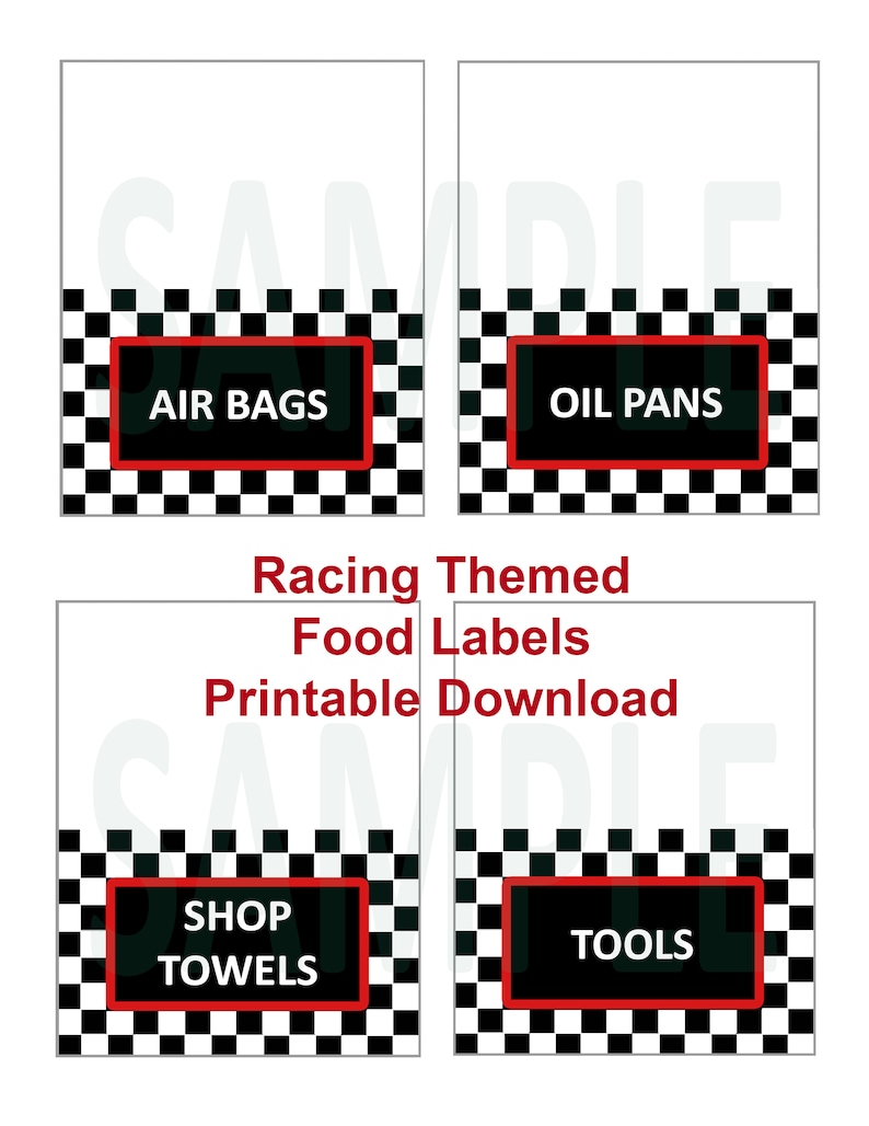 Race car theme Food labels. Birthday party Printable Etsy