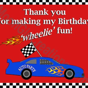 Race car theme Thank you card/Goodie bag tag. Birthday party, Printable download,checkered flag