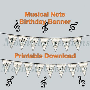 Noten, Musiknote, 'Happy Birthday' Banner, printable download, Violinschlüssel