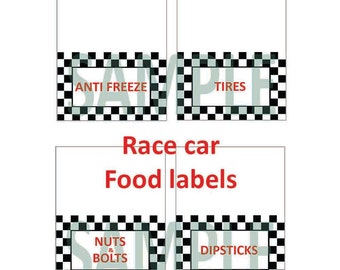 Race car theme, Food labels. Birthday party, Printable download,checkered flag