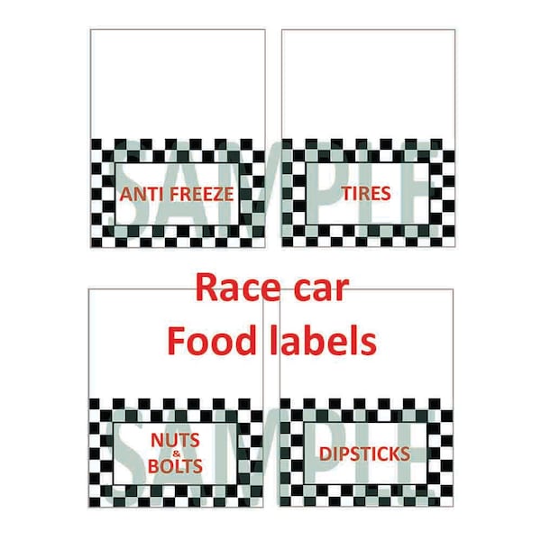 Race car theme, Food labels. Birthday party, Printable download,checkered flag