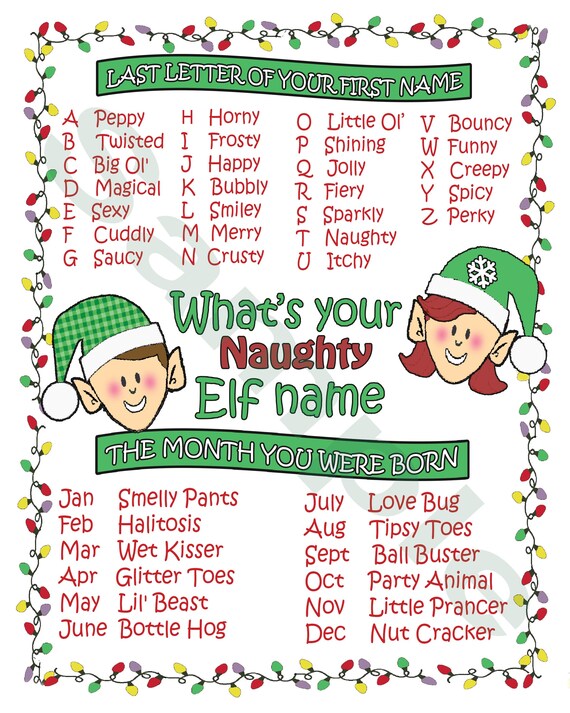 Whats Your Naughty Elf Name 8 X 10 Etsy 