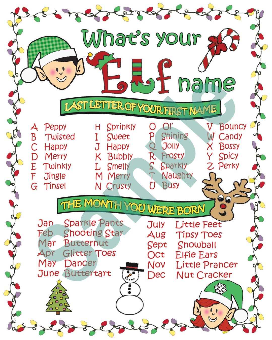 What's Your Elf Name, 8 X 10 . Printable Download, Christmas Party